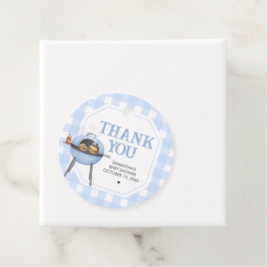 Blue Burger BBQ Baby Shower Bedankjes Labels (In situ)