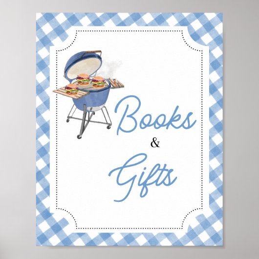 Blue Burger BBQ Baby shower boeken en geschenken Poster (Voorkant)
