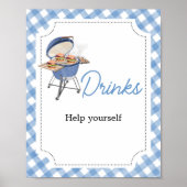 Blue Burger BBQ Baby shower Drinken Poster (Voorkant)