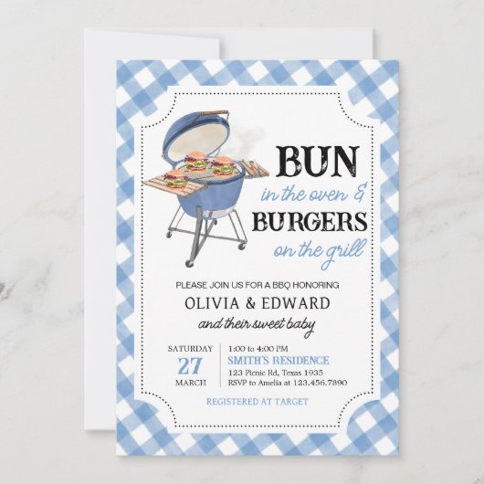 Blue Burger BBQ Baby shower Kaart (Voorkant)