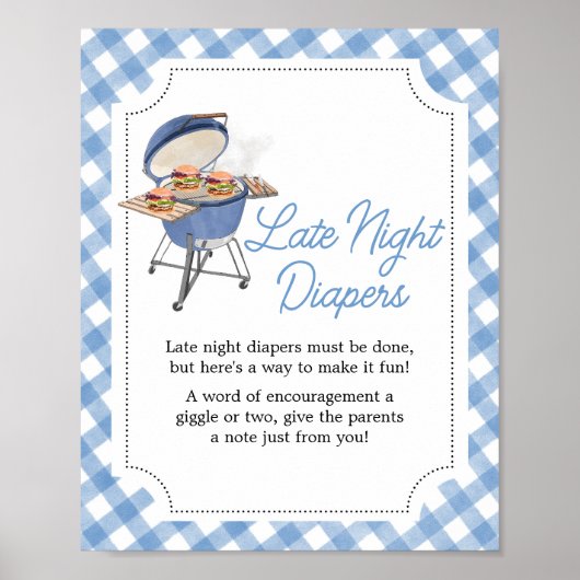 Blue Burger BBQ Baby shower Late Night Luiers Poster (Voorkant)