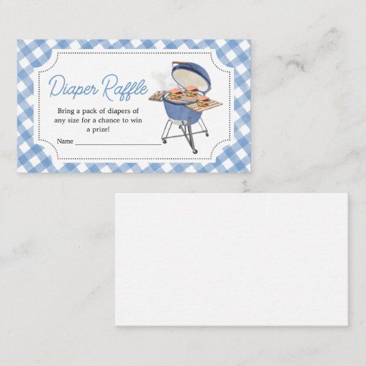 Blue Burger BBQ Baby shower Luier Raffle Informatiekaartje (Voorkant / Achterkant)