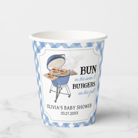 Blue Burger BBQ Baby shower Papieren Bekers (Voorkant)