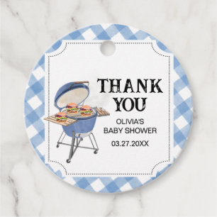 Blue Burger BBQ Baby shower Ronde Bedankjes Labels