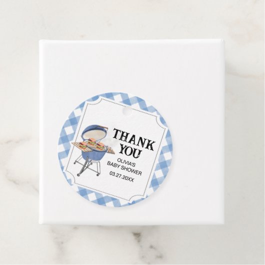 Blue Burger BBQ Baby shower Ronde Bedankjes Labels (In situ)