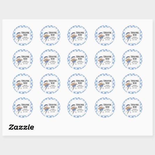 Blue Burger BBQ Baby shower Ronde Sticker (Vel)