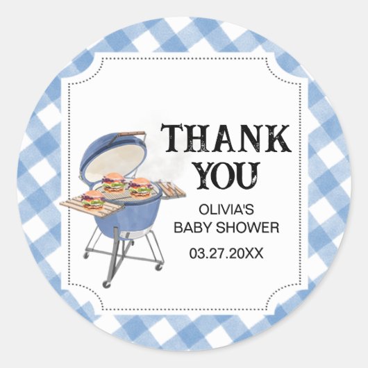 Blue Burger BBQ Baby shower Ronde Sticker (Voorkant)