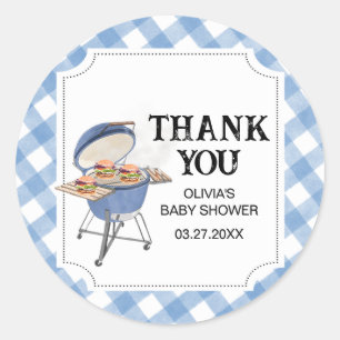 Blue Burger BBQ Baby shower Ronde Sticker