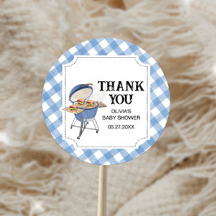 Blue Burger BBQ Baby shower Ronde Sticker