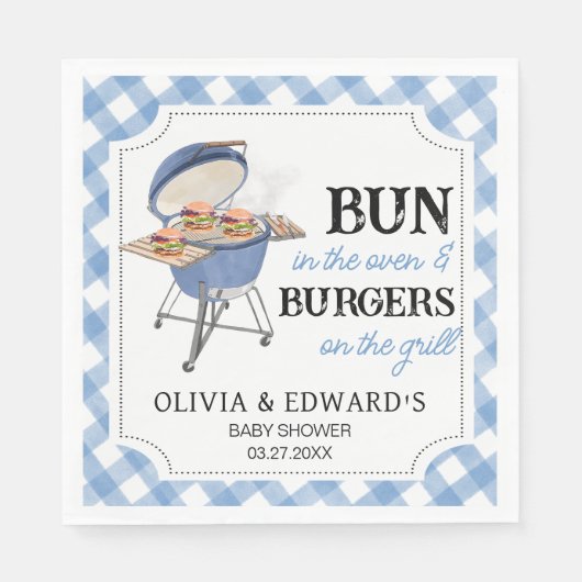 Blue Burger BBQ Baby shower Servet (Voorkant)