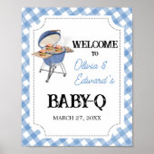 Blue Burger BBQ Baby shower Welkomstbord Poster (Voorkant)