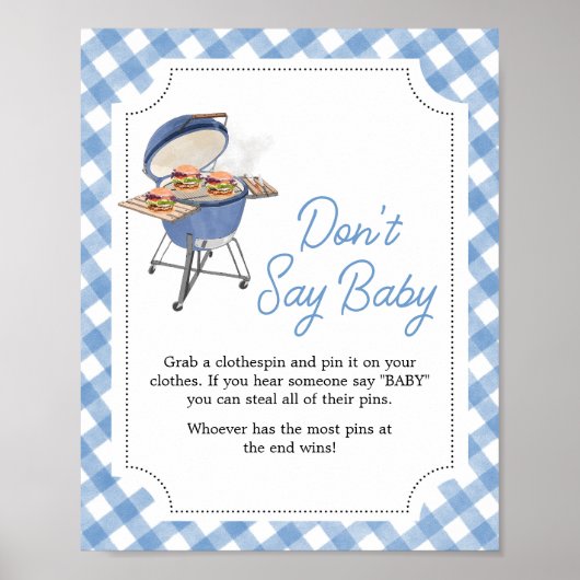 Blue Burger BBQ Baby shower Zeg niet Baby Poster (Voorkant)