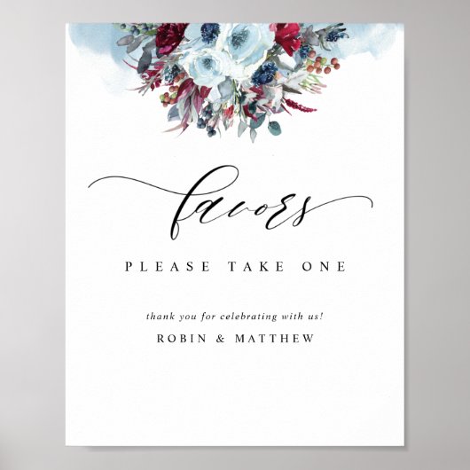 Blue Burgundy and Red Floral Wedding for Sign Poster (Voorkant)