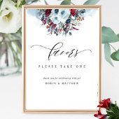 Blue Burgundy and Red Floral Wedding for Sign Poster