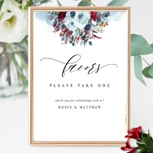 Blue Burgundy and Red Floral Wedding for Sign Poster