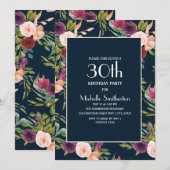 Blue Burgundy Blush Floral 30th Birthday Kaart (Voorkant / Achterkant)
