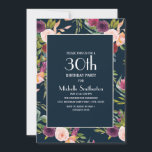 Blue Burgundy Blush Floral 30th Birthday Kaart<br><div class="desc">Elegant navy blue,  Bourgogne,  en wazige roze boho-achtige waterverf met een 30e verjaardag uitnodiging voor vrouwen. De tekst en de doopvonten zijn volledig klantgericht op deze uitnodiging wanneer u het ontwerphulpmiddel van Zazzle gebruikt. Neem contact met ons op voor hulp bij het aanpassen of aanpassen van producten.</div>