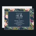 Blue Burgundy Blush Floral 40th Birthday Kaart<br><div class="desc">Elegant navy blue,  Bourgogne,  en wazige roze boho-achtige waterverf met een 40e verjaardag uitnodiging voor vrouwen. De tekst en de doopvonten zijn volledig klantgericht op deze uitnodiging wanneer u het ontwerphulpmiddel van Zazzle gebruikt. Neem contact met ons op voor hulp bij het aanpassen of aanpassen van producten.</div>