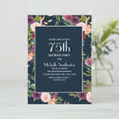Blue Burgundy Blush Floral 75th Birthday Kaart (Staand voorkant)