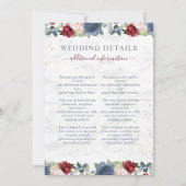 Blue Burgundy Blush Gold Floral Details Wedding Kaart (Achterkant)