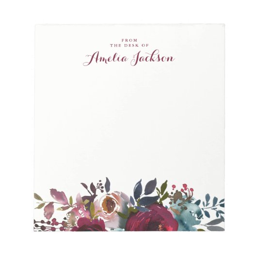 Blue Burgundy Floral - Aangepaste schrijfbenodigdh Notitieblok (Voorkant)