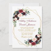 Blue Burgundy Floral Geometric Gold Wedding B Kaart (Voorkant)