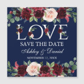 Blue Burgundy Floral Love Magnetic Save the Date (Voorkant)