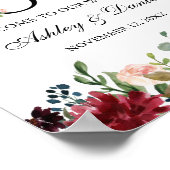 Blue Burgundy Floral Love Weddenschap Welkom Poster (Hoek)