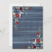 Blue Burgundy Floral Marble Script Elegant Bridal Kaart (Achterkant)