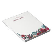 Blue Burgundy Floral Personal Note Stationery Notitieblok (Schuin)