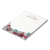 Blue Burgundy Floral Personal Note Stationery Notitieblok (Linkerzijde)