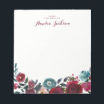 Blue Burgundy Floral Personal Note Stationery Notitieblok<br><div class="desc">Meer notebooks in de Little Bayleigh Store!</div>