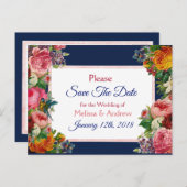 Blue Burgundy Floral Save the Date Briefkaart (Voorkant / Achterkant)
