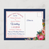 Blue Burgundy Floral Save the Date Briefkaart (Achterkant)