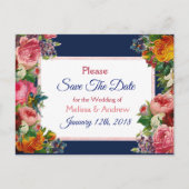 Blue Burgundy Floral Save the Date Briefkaart (Voorkant)