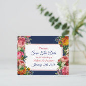 Blue Burgundy Floral Save the Date Briefkaart (Staand voorkant)