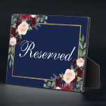 Blue Burgundy Floral Wedding Gereserveerd 5x7 Tabe Fotoplaat<br><div class="desc">Waterverf Floral Burgundy Marsala Blue Gold Wedding Gereserveerd 5x7 Tafel Plaque</div>