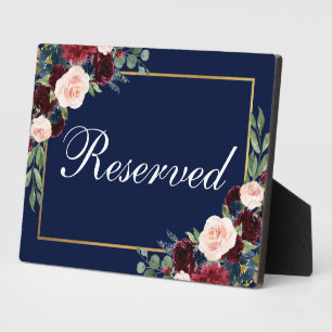 Blue Burgundy Floral Wedding Gereserveerd 5x7 Tabe Fotoplaat