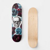 Blue Burgundy Flowers Skull GIrly Edgy Persoonlijk Skateboard (Voorkant)