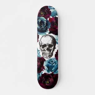 Blue Burgundy Flowers Skull GIrly Edgy Persoonlijk Skateboard