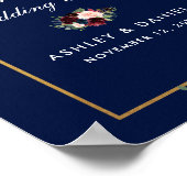 Blue Burgundy Gold Floral Wedding Custom Poster (Hoek)