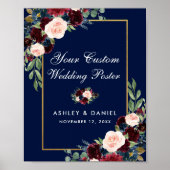 Blue Burgundy Gold Floral Wedding Custom Poster (Voorkant)