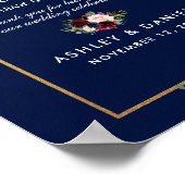 Blue Burgundy Gold Floral Wedding Favors Poster (Hoek)