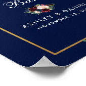 Blue Burgundy Gold Floral Wedding Hot Chocolate Poster (Hoek)