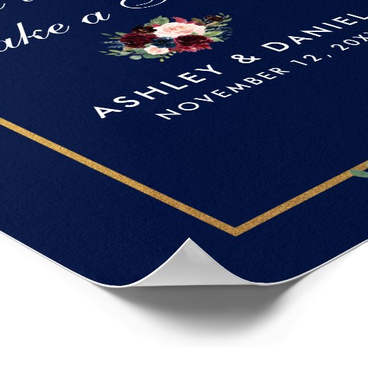 Blue Burgundy Gold Floral Wedding Treat Poster (Hoek)