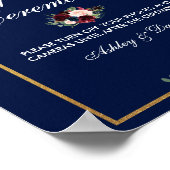 Blue Burgundy Gold Floral Wedding Unplugging Poster (Hoek)