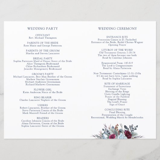 Blue Burgundy Paars Floral vouwde het programma aa (Achterkant)