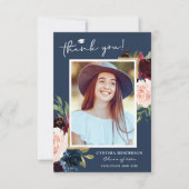 Blue Burgundy Red Blush Floral Afstuderen Foto Bedankkaart (Voorkant)