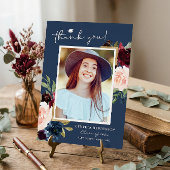 Blue Burgundy Red Blush Floral Afstuderen Foto Bedankkaart