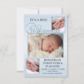 Blue Burlap Baby Birth Photos Announcement Kaart (Voorkant)